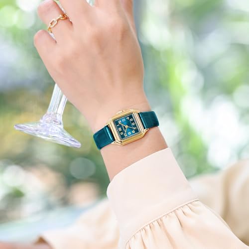 Elegant Green-Gold Dainty Square Watch for Women with Arabic Numerals - Stylish Dress & Casual Timepiece - Image 2