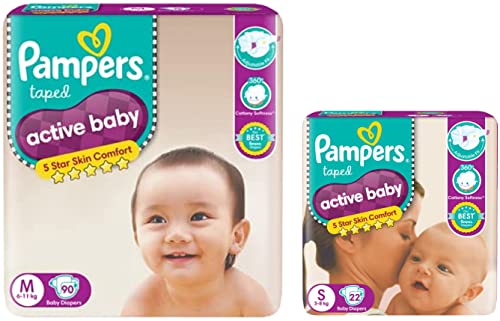 Image of Pampers Active Baby Diapers, Medium, 90 Count & Pampers Active Baby Diapers, Small, 22 Count