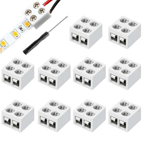 RUNCCI-YUN 10Pièces connecteur ruban led 2 broches 10mm, bornier à vis connecteur 2 broches 10 mm avec tournevis pour éclairage de bande LED 5-24 V