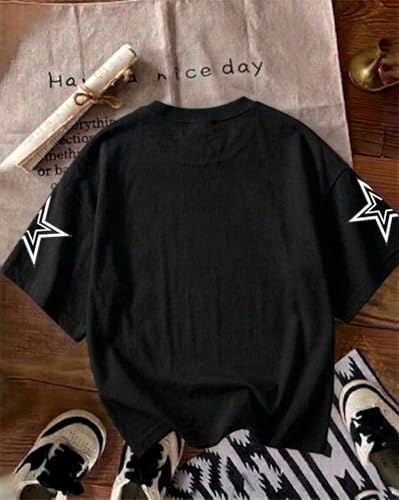 Image of Women Printed Round Neck Cotton Blend T-Shirt, Oversized Fit Half Sleeve Tshirts, Graphic Printed T-Shirt for Women