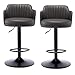 Regulowane Obrotowe Szare Stołki Barowe Zestaw 2 Z Tylnym Blatem Kuchennym Krzesło Barowe Na Wysokość Skóra Nappa Czarne Chromowane Nogi Metalowa Rama Okrągłe Tapicerowane Siedzisko Do Barów, Kawiarni