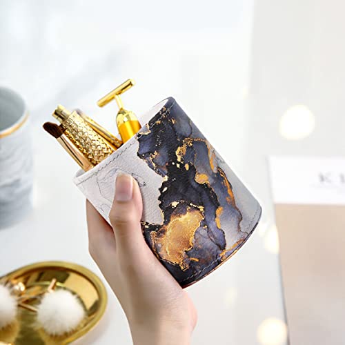 Image of Round Leather Pen Holder for Desk, Gold Marble