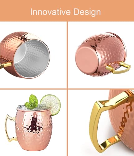 Foto von izdeel Moscow Mule Becher 4er Set Kupfer Becher 550ml für Cocktail, Gin, Bier, kalte Getränke, Zuhause, Bar, Party, Valentinstag Geburtstag Geschenke Kasten (4 Tassen und 4 Strohhalme)