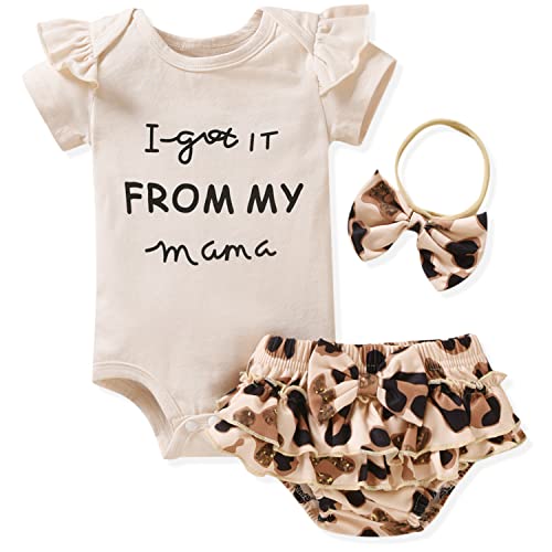 Image of Aalizzwell Preemie Baby Girls Clothes Got It From My Mama Short Sleeve Cheetah Leopard Ruffle Shorts Spring Summer Outfit Apricot Premature