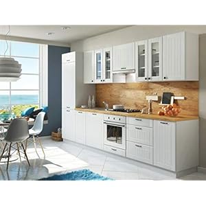 Landhaus Küche LORA Küchenzeile 320 cm im Landhausstil weiß, beige oder grau (Beige)