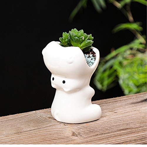 Gemseek Cute Hippo Succulent Planter Pot With Bamboo Drainage Tray, White Ceramic Cactus/Flower Container, Animal Bonsai Holder For Indoor Plants #TOP1
