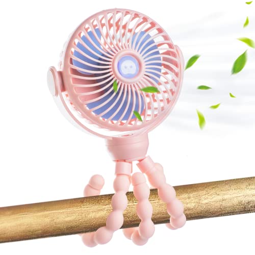 Image of yorraka Upgraded Stroller Fan Clip On for Baby, Portable Fan with Flexible Tripod, 4000mAh Battery Powered Car Seat Fan with Dual 360°Rotation for Treadmill Crib Travel, Baby Summer Essentials (Pink)
