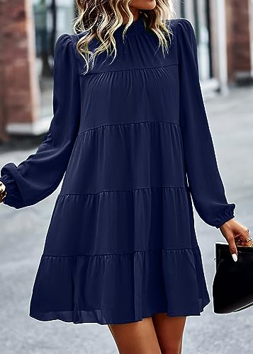 Image of KIRUNDO Women's 2026 Fall Long Sleeve Baby Doll Dresses | Ruffle Mock Neck, Tiered Flowy Swing, Mini Shift Dress, Loose Fit, Wedding Guest, Baby Shower, Summer, Autumn Winter Clothing