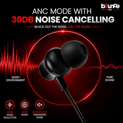 Image of Bouncefit Sonic 144 Bluetooth Wireless Neckband, 35H Continuous Playback Battery, Deep Bass, Stereo Sound, HD Calls, Type C Fast Charging, Rich Audio, Bluetooth Neckband with Mic Earphones (Black)