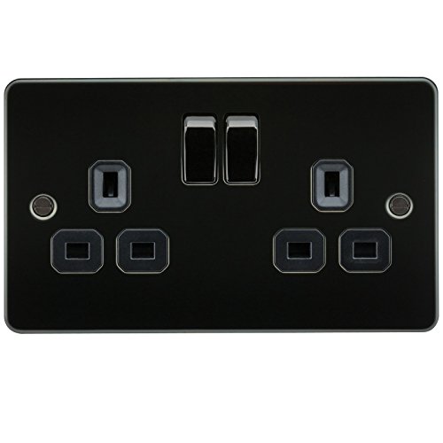 Knightsbridge FPAV9000GM Flat Plate 13A 2G Dp Switched Socket-Gunmetal, Gun Metal-Black Insert