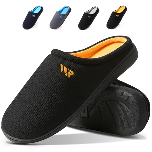 WAIDR Mens Slippers House Bedroom Slides with Memory Foam Indoor Outdoor Comfort Slip-On Recovery Travel Office Home Shoes Gift for Men(Black Orange 44)