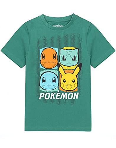Image of Pokemon T-Shirts for Boys | Kids Green OR Black Top | Pikachu Squirtle Bulbasaur Charmander Characters Clothing Merchandise 5-6 Years