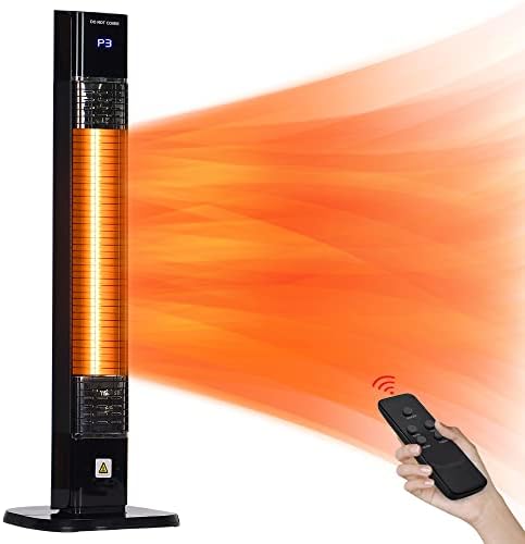 AKIRES Indoor Outdoor Electric Patio Heater,1500W Infrared Heater,34IN Portable Space Radiant Tower Heater with Remote,Waterproof,24H Timer,Large Room Heater for Bedroom Office Garage Backyard Porch