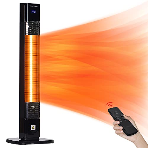 AKIRES Indoor Outdoor Electric Patio Heater,1500W Infrared Heater,34IN Portable Space Radiant Tower Heater with Remote,Waterproof,24H Timer,Large Room Heater for Bedroom Office Garage Backyard Porch