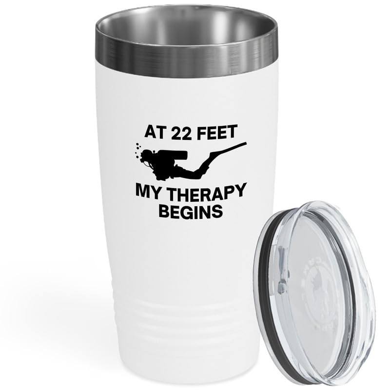 Flairy Land Scuba Diving Tumbler 20oz White -My Therapy A - Scuba Diver Instructor Snorkeler Free Diving Swimmer