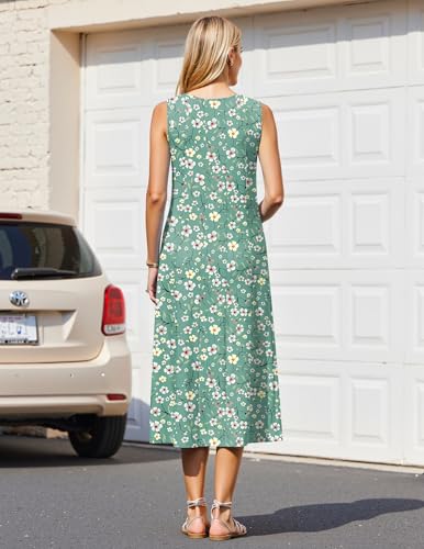 Image of HOTOUCH Summer Casual Dresses for Women Sleeveless Midi Dress Swing Tank Sundress Pleated Tshirt Dress with Pockets