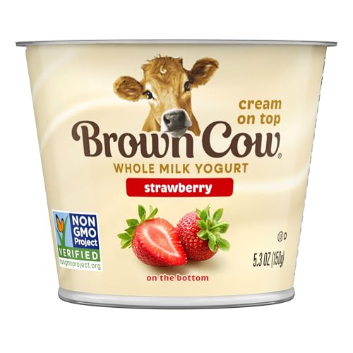 Image of Brown Cow Cream Top Strawberry on the Bottom Whole Milk Yogurt, 5.3 oz. Cup- Creamy, Delicious Yogurt