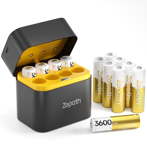 Zepath Pilas Recargable AA de Litio con Cargador, 3600mWh Capacidad Alta Paquete de 12 Salida...