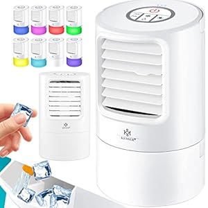 KESSER® Aire Acondicionado portátil 4 en 1 Mini Aire Acondicionado con 7 Colores LED | Ventilador | Depósito de Agua | Temporizador | 3 Niveles | Humidificador ionizador