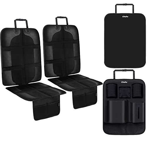 Image of Ohuhu 4 Packs Baby Child Car Seat Protectors and Kick Mat Car Back Seat Cover - 2 Sets Auto Seat Cover for Carseats and Kids Kick Mats with Backseat Organizer