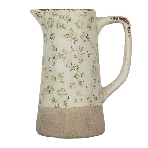 Clayre & Eef Dekorative Kanne 16x11x20 cm Grün Beige Keramik Blumen