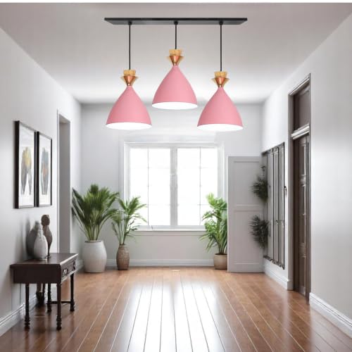 Image of Triple Dome Pink Aluminium Hanging Pendant Light Drop, Antique Modern Ceiling Lamp, E-27 Holder (Bulb is not Included) 3 Light Linear Set