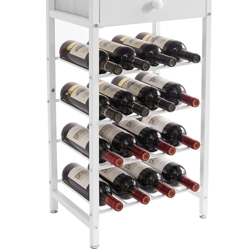 Miniatura 6 de Ibuyke Portabottiglie,Portabottiglie Da Terra A 4 Livelli Con Portabicchieri E Cassetto, Portabottiglie Da 16 Bottiglie Da Banco In Legno, Per Cantinetta Vino, Cucina, Sala Da Pranzo,Blanco Tmj905w