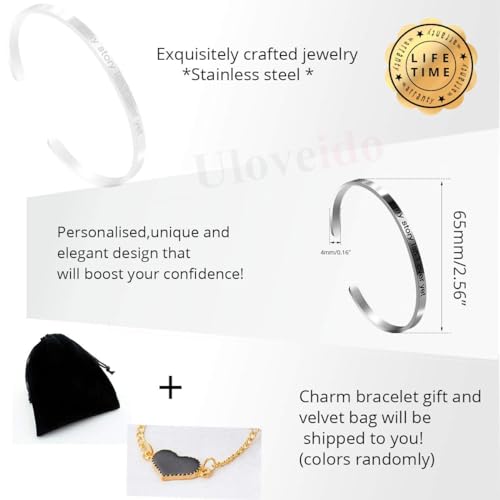 Image of Uloveido Stainless Steel Inspirational Bracelets for Women Engraved Personalized Mantra Initial Motivational Cuff Bangle Y460