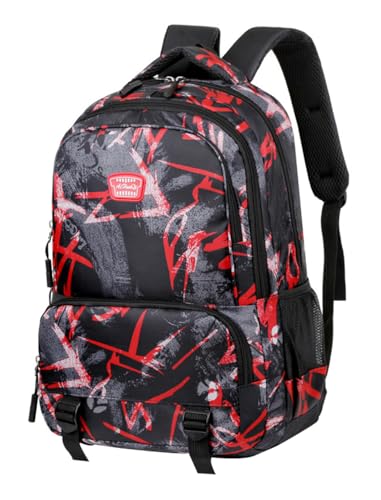 JiaYou Teens Girls Boys Middle School Backpack Unisex Camouflage Primary School Daypack(Red,28 Liters)
