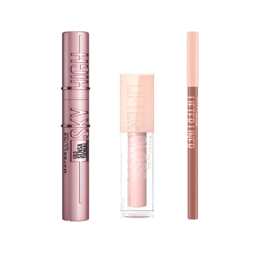 Maybelline New York Set Make Up Occhi e Labbra: Mascara Lash Sensational Sky High, Matita Labbra Lifter Liner, Lucidalabbra Lifter Gloss