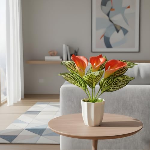 Image of fancymart Artificial Calla Lily Plant with Pot - 30 cm Height Decorative Flower Leaves (Pack of 1) | Realistic Faux Plant for Home & Office Decor | Table, Shelf & Desk Decoration