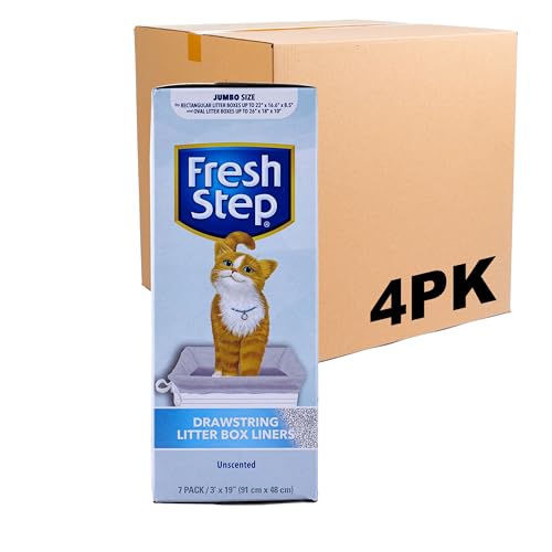 Fresh Step Drawstring Large Litter Box Liners | Heavy Duty Liners for Cat Litter Box | Scented & Unscented Available | Quick & Easy Cleanup, Unscented, Jumbo - 4 Pack