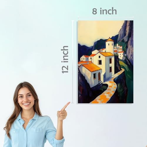 Image of SiddArtify Architectural Wall Art Poster Print Set - Mediterranean Village Landscape Decor for Living Room Office - 8x12 Sticker Pack of 6