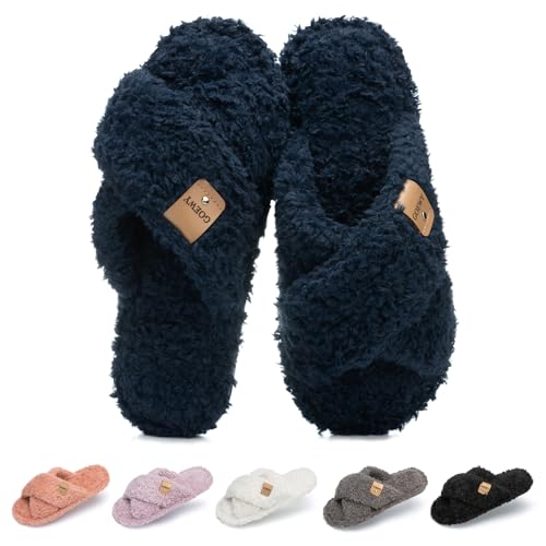 Image of GOEWY Fuzzy Open Toe Slippers for Women Cozy Memory Foam House Shoes Indoor