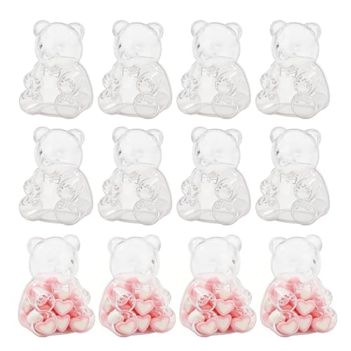 Ungtyb Tarro de galletas de oso – 12 recipientes rellenables | Tarros de galletas transparentes reutilizables para dulces, bocadillos con, recuerdos de fiesta de chocolate, almacenamiento de postres