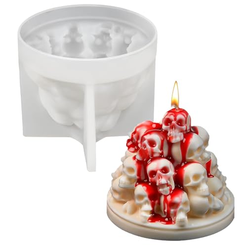 Moule Silicone Bougie Crâne Halloween, 3D Moule Silicone Résine Époxy pour Bougies, Savon,...