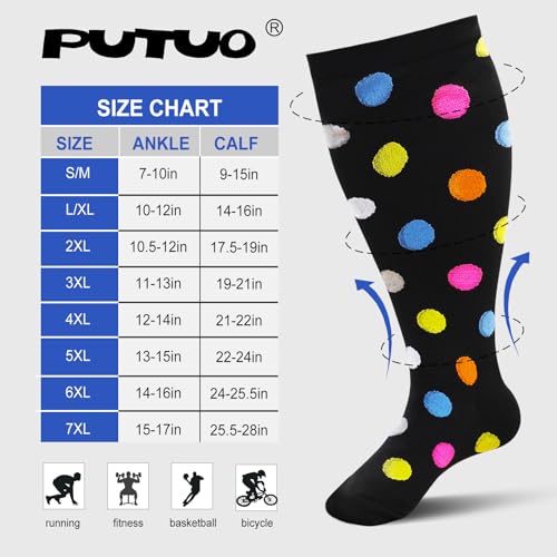 PUTUO Plus Size Compression Sock: Men Women Graduated Compression Stockings for Support Flight Travel Running Pregnancy Sports Edema Nurses Seniors 20-30 mmHg 2XL 1 Pair - Image 2