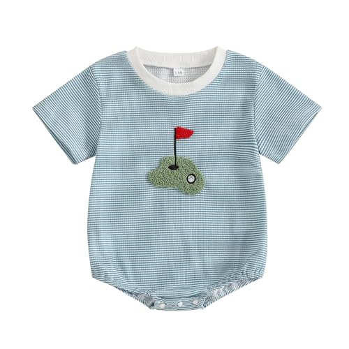 Image of Licupiee Baby Boy Girl Baseball Romper Newborn Bow Basketball Rompers Summer Casual Short Sleeve Embroidery Golf Bodysuits