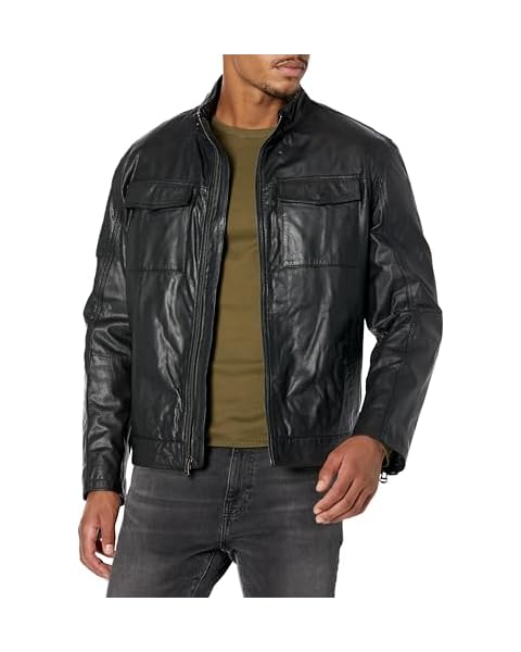 Cole Haan Men's Leather Trucker Jacket, Black