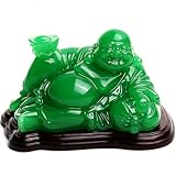5.3' Green Happy Buddha Statue - Laughing Buddha Figurine for Good Luck, Wealth & Feng Shui, Handcrafted Polystone Resin, Home & Office Decor, Gift for Inspiration & Serenity,Meditation Decor