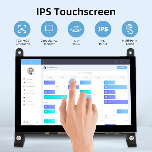 Image of 5 Inch LCD Touch Screen, 1024x600 IPS Display with Stand, HDMI Portable Monitor for Raspberry Pi 5 /4B /3B+ /3B /B+ /Zero /400, BB Black, Windows 10 8 7, Free Driver