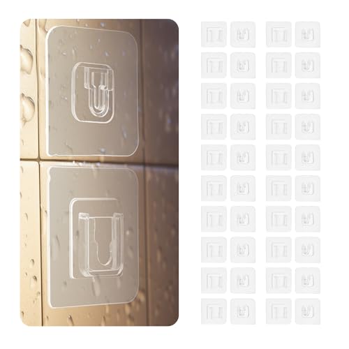 ZHXGO 20 Paia Ganci Autoadesivi a Doppia Faccia, 5.7CM x 5.7CM Ganci da Parete a Doppia Faccia Senza Perforazione, Ganci Multifunzionali Trasparenti Impermeabili Rimovibili per Bagno, Cucina, Ufficio