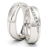 Eheringe Paarpreis Silber Rhodiniert 11 Zirkonia Steine Trauringe Partnerringe Freundschaftsringe - Gratis Gravur und Etui
