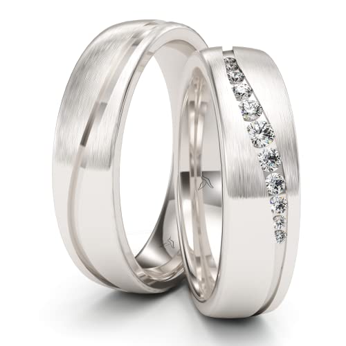 Eheringe Paarpreis Silber Rhodiniert 11 Zirkonia Steine Trauringe Partnerringe Freundschaftsringe - Gratis Gravur und Etui Cover