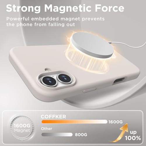 Image of Magnetic for iPhone 16 Case, Compatible with MagSafe, Liquid Silicone Phone Cover with Screen Protector & Camera Protector, Soft Anti-Scratch Microfiber Lining Inside 6.1 inch, Stone