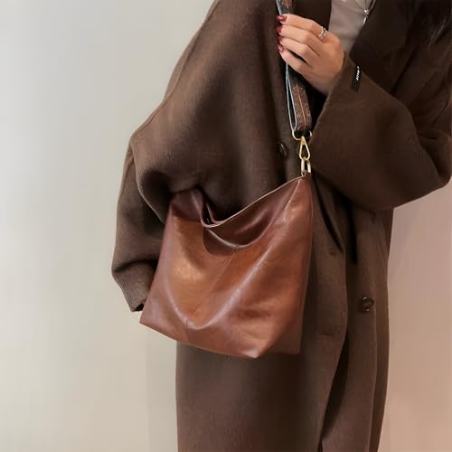 Image of Vegan Leather Hobo Bag with Boho Strap, Brown, 32cm x 11cm x 26cm, Water-Resistant