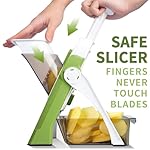 ONCE FOR ALL Safe Mandoline Slicer, Multi Vegetable Chopper, Potato Slicer for Kitchen, 4 Modes 100+ Presets Adjustable Thickness, French Fry Cutter (5 in 1 Green) - Image 2
