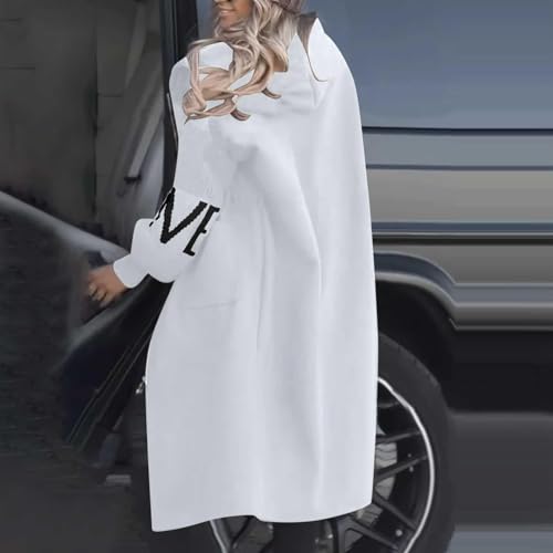 Women's Hooded Long Sleeve Knitted Sleeves Patchwork Casual Jacket Winter Letter Zip Up Mid Long Overcoat Pockets3