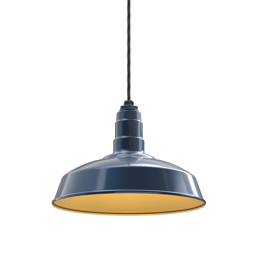 4ft Black Cord Barn Light Pendant 16" Dome | Garage | Gray Blue/Brass