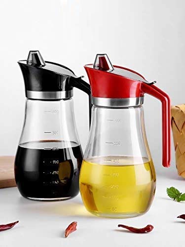 Rudra Villa 700 ml Oil Dispenser Bottle,Cooking Container Bottle Glass Olive Oil Dispenser Non-Drip Kitchen Vinegar Barbecue Marinade Dispenser Bottle with Scale and Non-Slip Handle for Kitchen